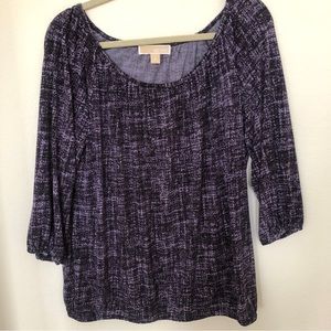 Beautiful, comfortable and versatile purple, lilac & black top with 3/4 sleeves